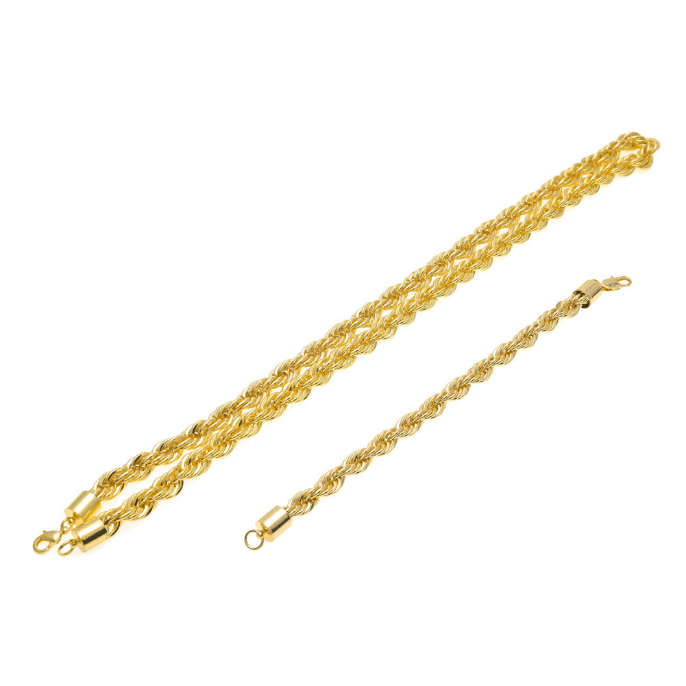 Twisted Rope Chain Necklace and Bracelet Set for Women & Men – Gold Plated or Silver Plated Statement Jewelry