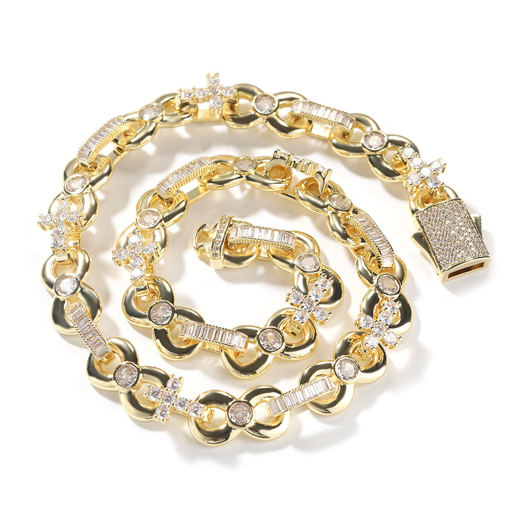 Men’s Iced Cross Chain Necklace & Bracelet Set in Gold or Silver Tone with Cubic Zirconia product image