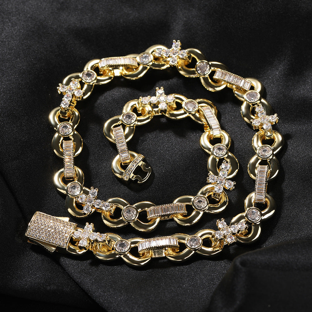 Men’s Iced Cross Chain Necklace & Bracelet Set in Gold or Silver Tone with Cubic Zirconia product image