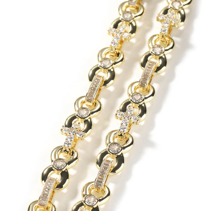 Men’s Iced Cross Chain Necklace & Bracelet Set in Gold or Silver Tone with Cubic Zirconia