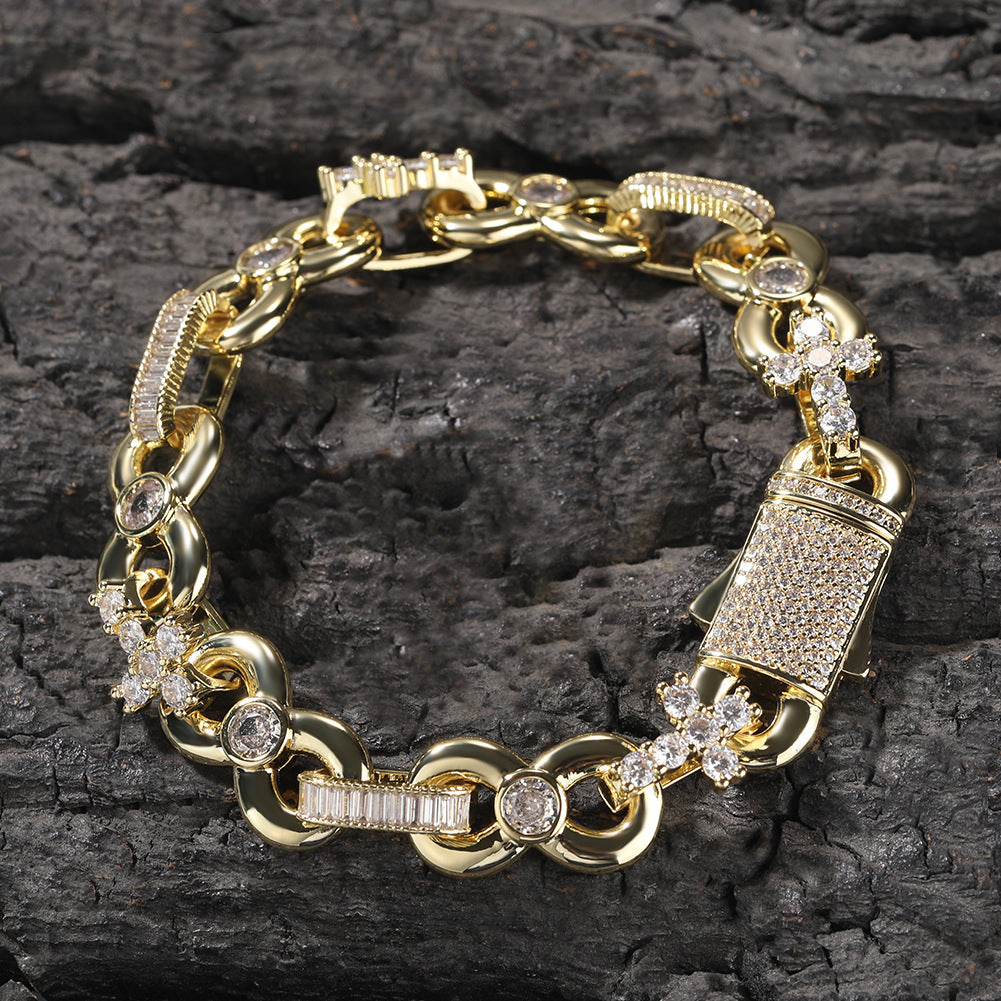 Men’s Iced Cross Chain Necklace & Bracelet Set in Gold or Silver Tone with Cubic Zirconia product image