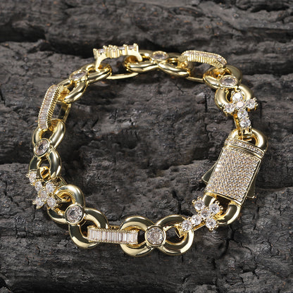 Men’s Iced Cross Chain Necklace & Bracelet Set in Gold or Silver Tone with Cubic Zirconia