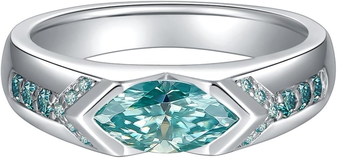 1 Carat Blue-Green Moissanite Rings,Lake Horus Water Marquise Moissanite product image