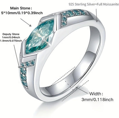 1 Carat Blue-Green Moissanite Rings,Lake Horus Water Marquise Moissanite
