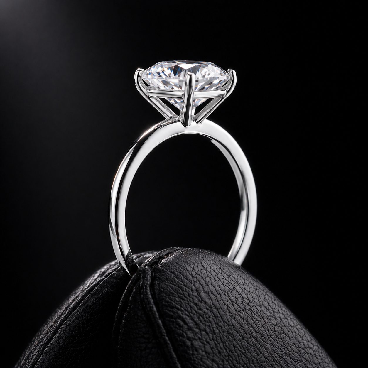 Close-up of a brilliant solitaire ring on a dark background