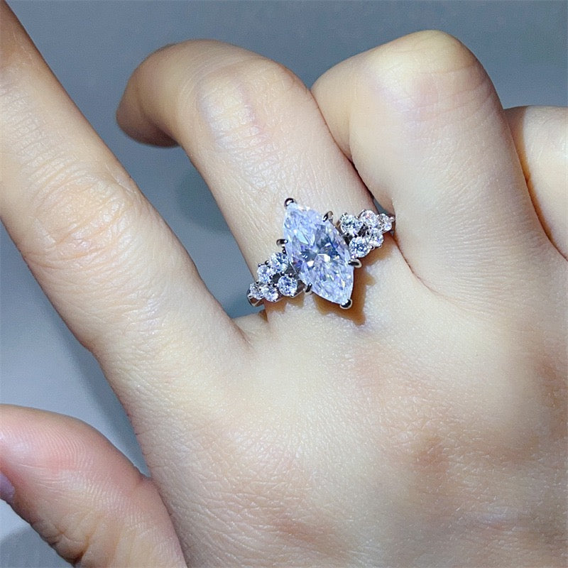3CT Marquise Moissanite Anniversary Ring – Full Moissanite Side Stones product image