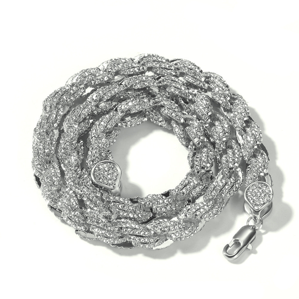 9mm Iced Out Twisted Rope Chain Necklace or Bracelet, Pendant-Compatible product image