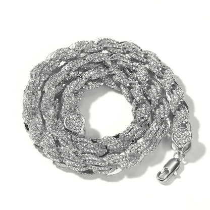 9mm Iced Out Twisted Rope Chain Necklace or Bracelet, Pendant-Compatible