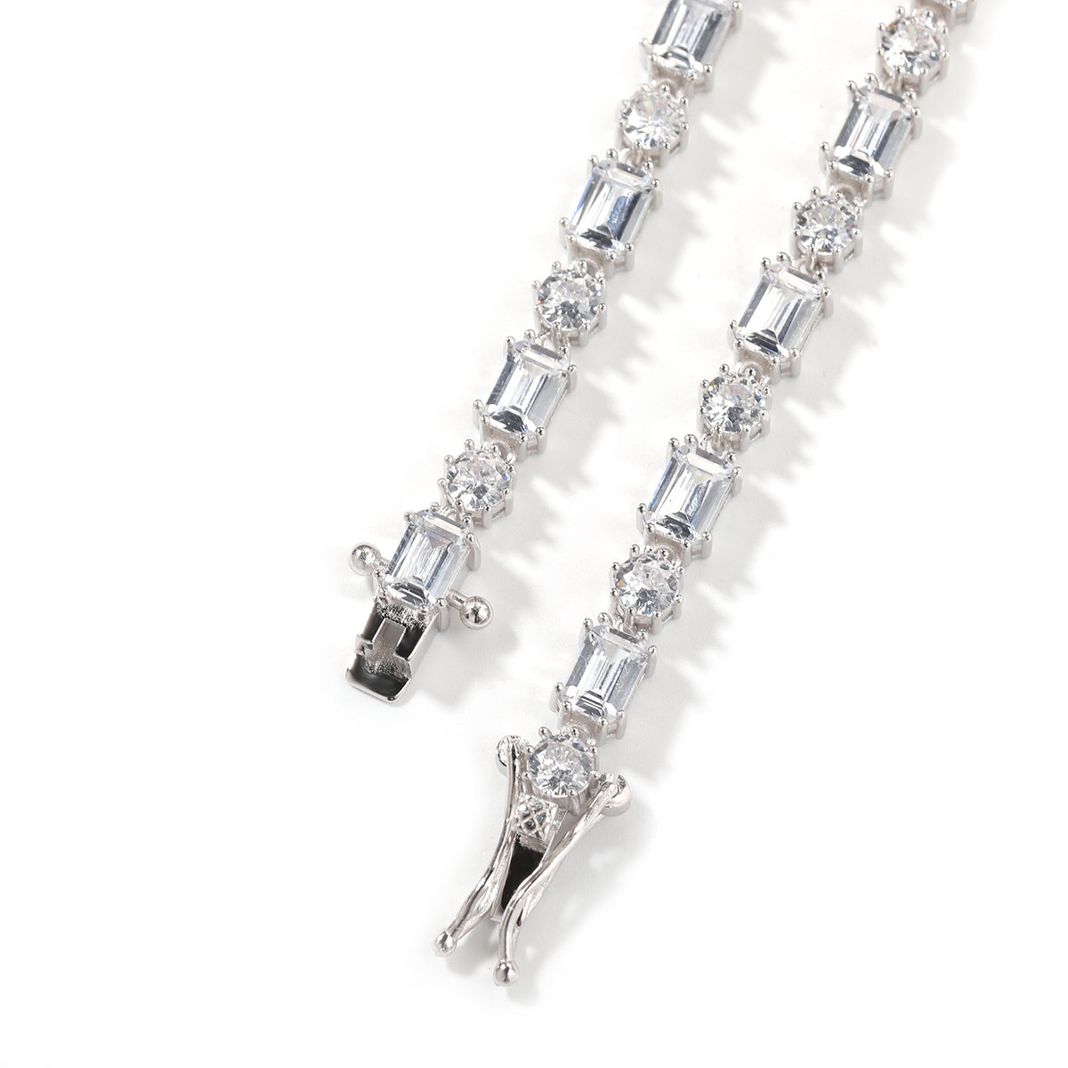Gold CZ Tennis Necklace for Women and Men, Copper Necklace with Round & Rectangular Cubic Zirconia product image