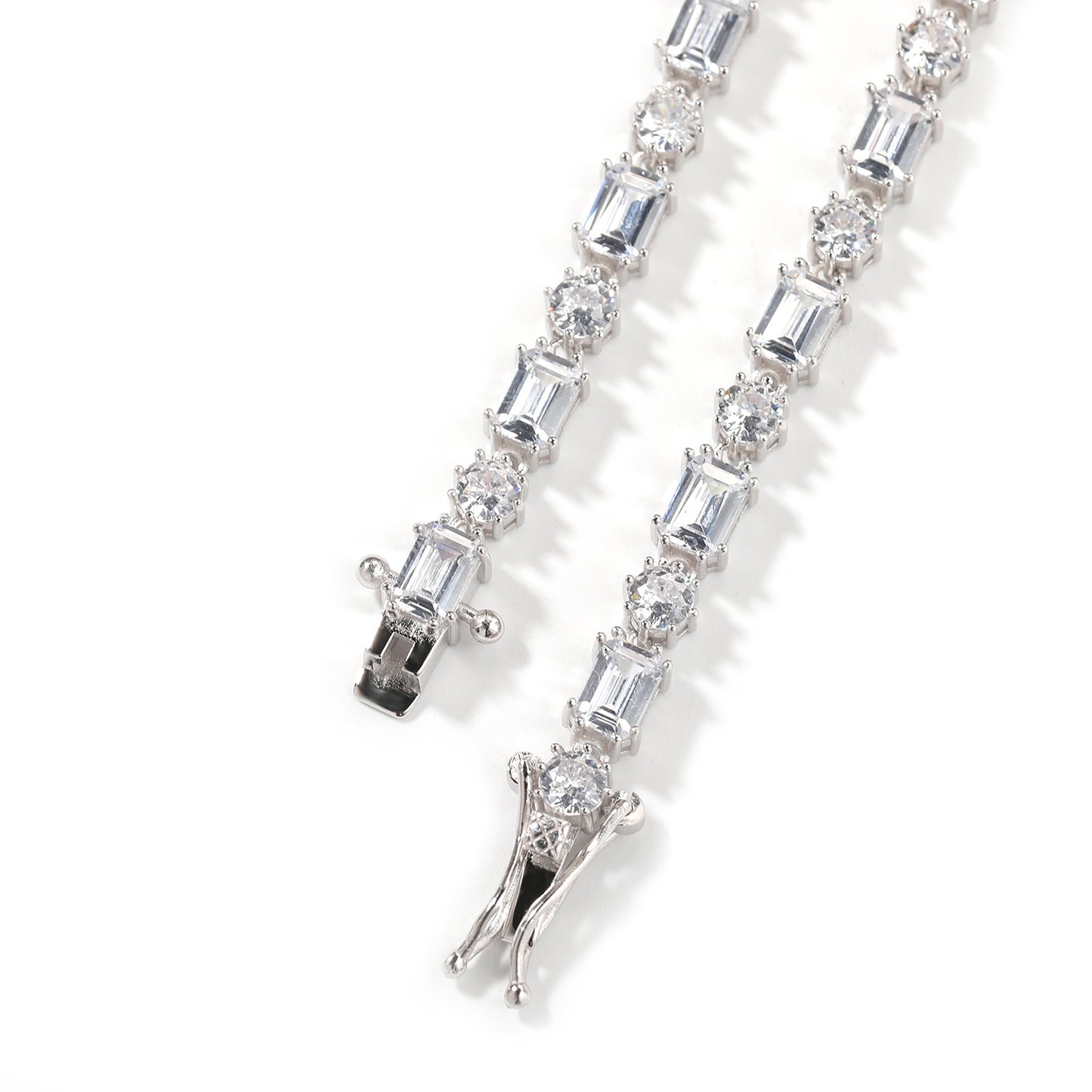 Gold CZ Tennis Necklace for Women and Men, Copper Necklace with Round & Rectangular Cubic Zirconia