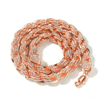 9mm Iced Out Twisted Rope Chain Necklace or Bracelet, Pendant-Compatible