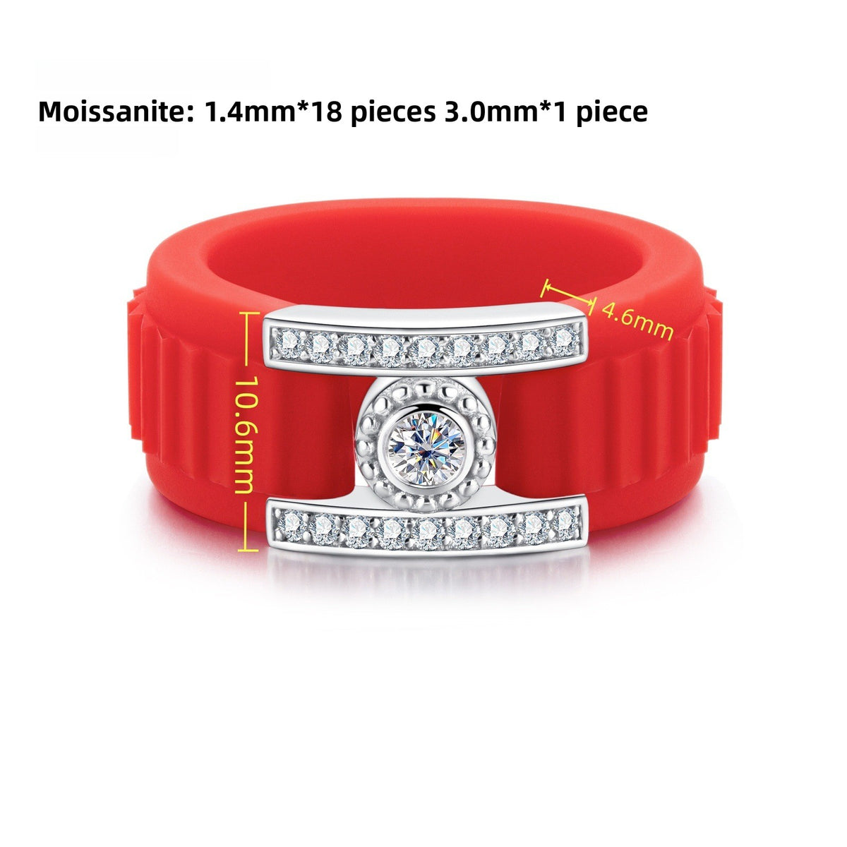 Moissanite Silicone Ring with 925 Silver Accent, Unisex Statement Band product image
