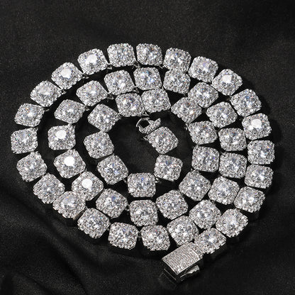 Iced Out Square Link Chain Necklace with Cubic Zirconia Pendant Style for Women & Men
