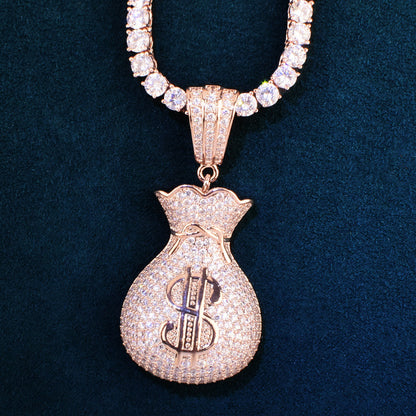 Iced Out Money Bag Pendant Necklace