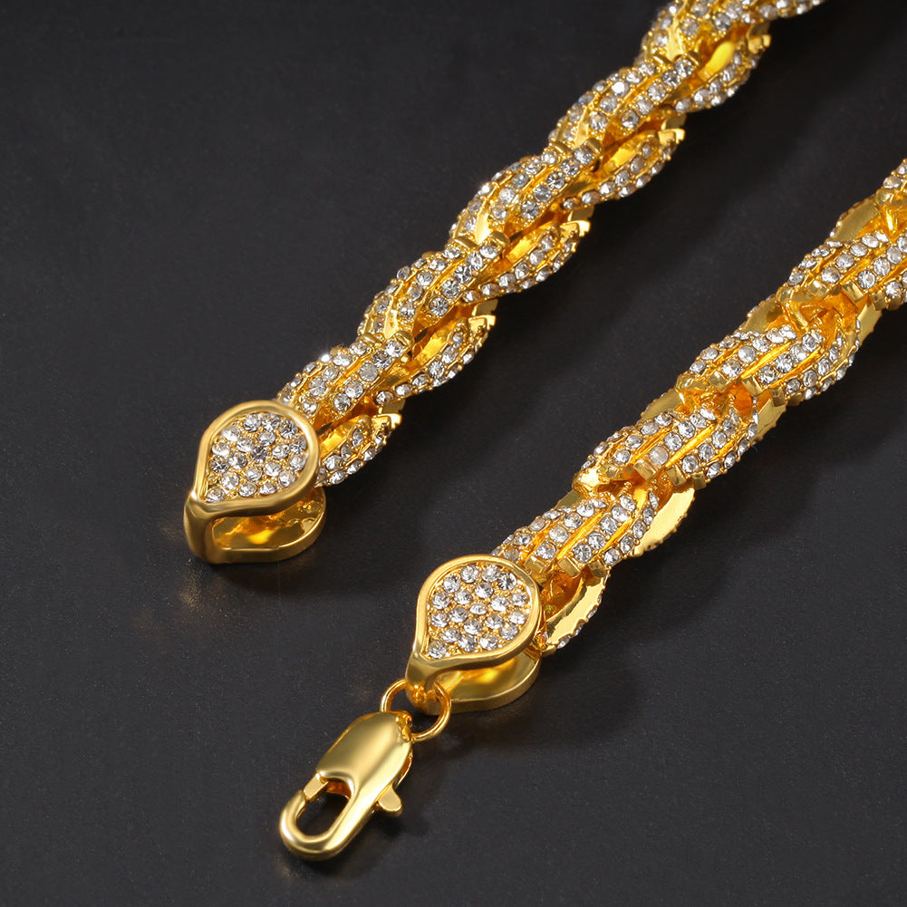 9mm Iced Out Twisted Rope Chain Necklace or Bracelet, Pendant-Compatible product image