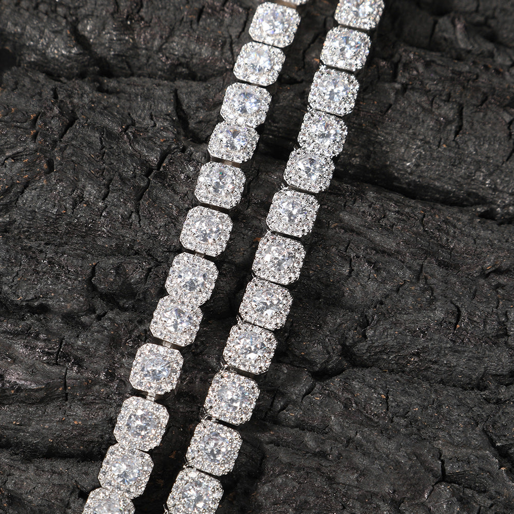 Iced Out Square Link Chain Necklace with Cubic Zirconia Pendant Style for Women & Men