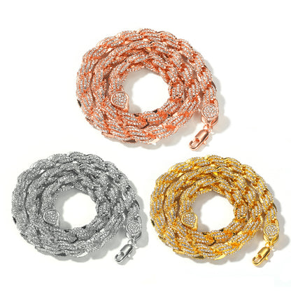 9mm Iced Out Twisted Rope Chain Necklace or Bracelet, Pendant-Compatible