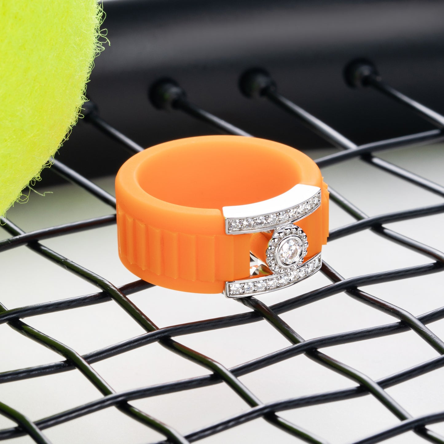 Moissanite Silicone Ring with 925 Silver Accent, Unisex Statement Band