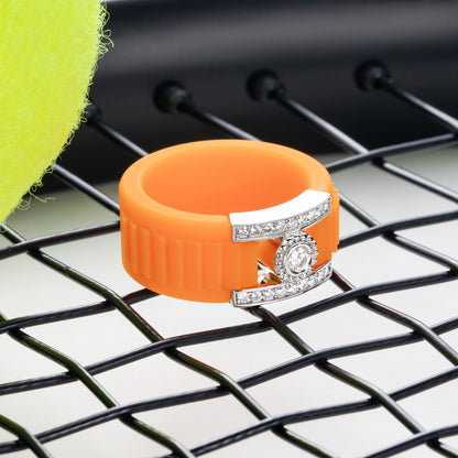 Moissanite Silicone Ring with 925 Silver Accent, Unisex Statement Band