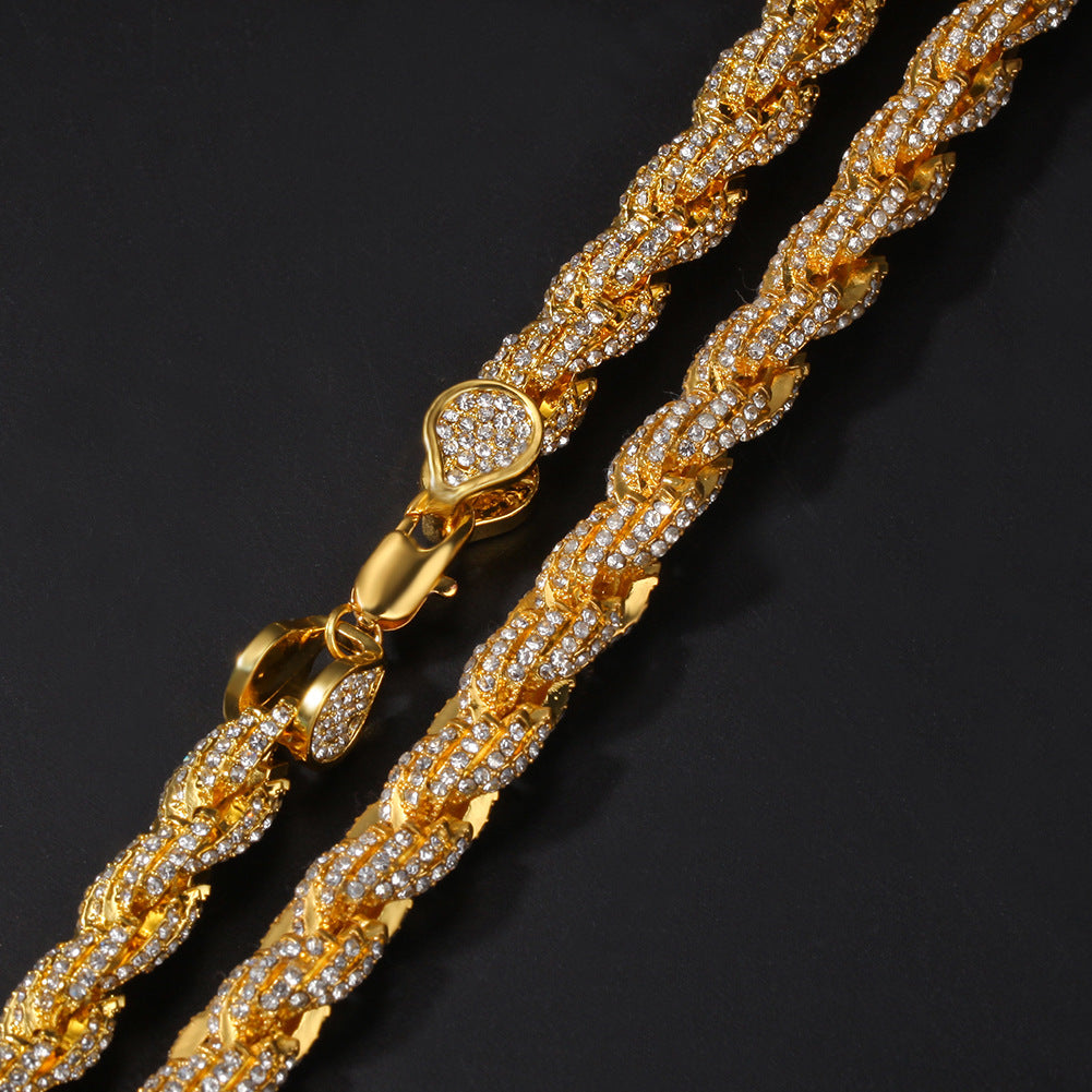 9mm Iced Out Twisted Rope Chain Necklace or Bracelet, Pendant-Compatible product image