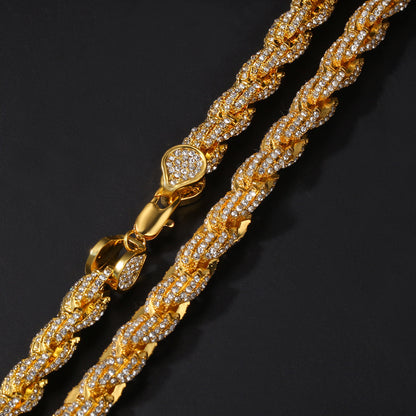 9mm Iced Out Twisted Rope Chain Necklace or Bracelet, Pendant-Compatible
