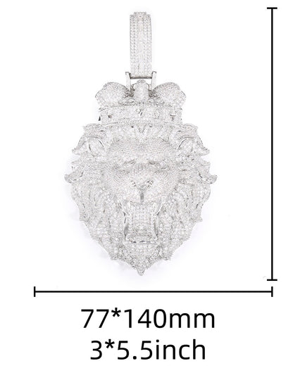 Iced Out Lion Head Pendant Necklace for Men - Hip Hop Cubic Zirconia Statement Chain