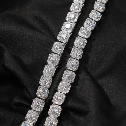 Iced Out Square Link Chain Necklace with Cubic Zirconia Pendant Style for Women & Men