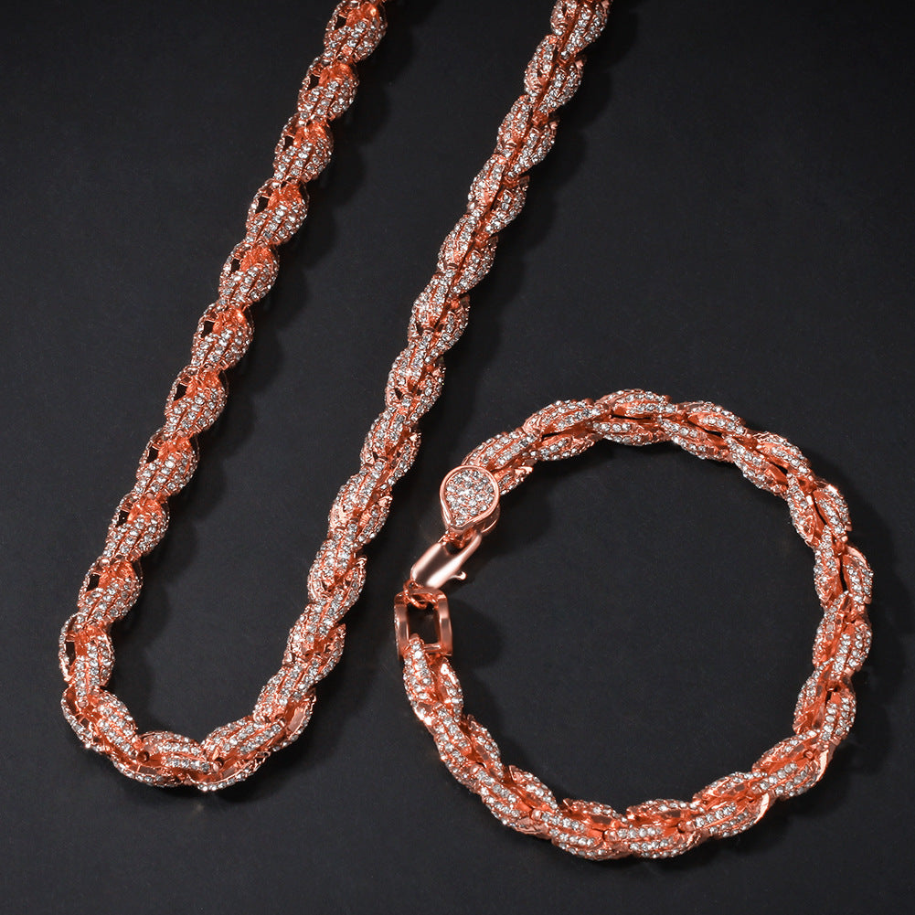 9mm Iced Out Twisted Rope Chain Necklace or Bracelet, Pendant-Compatible product image