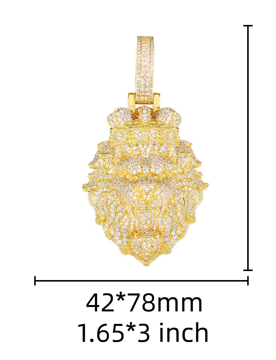 Iced Out Lion Head Pendant Necklace for Men - Hip Hop Cubic Zirconia Statement Chain product image