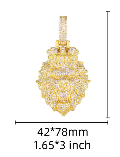 Iced Out Lion Head Pendant Necklace for Men - Hip Hop Cubic Zirconia Statement Chain