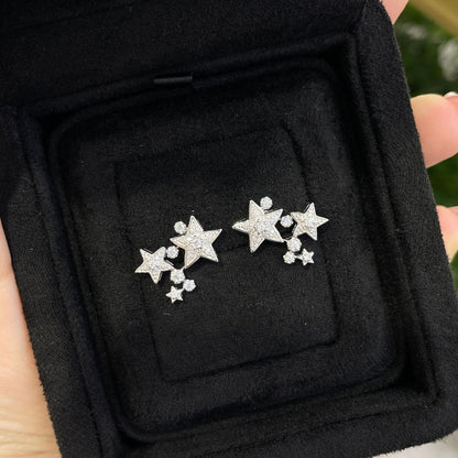 Star Stud Earrings for Women, Five-Point Pavé Sparkle Ear Studs, S925 Needle