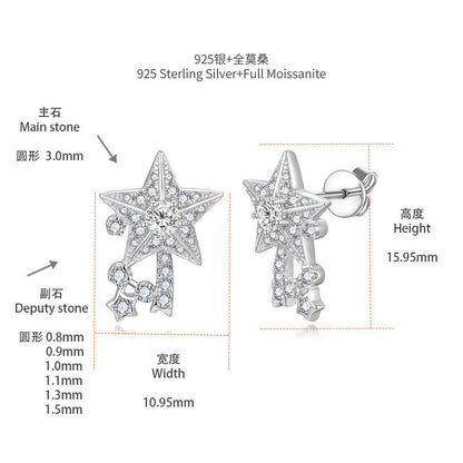 Moissanite Star Stud Earrings, 18K Gold Plated S925 Silver Comet Drop Earrings for Women
