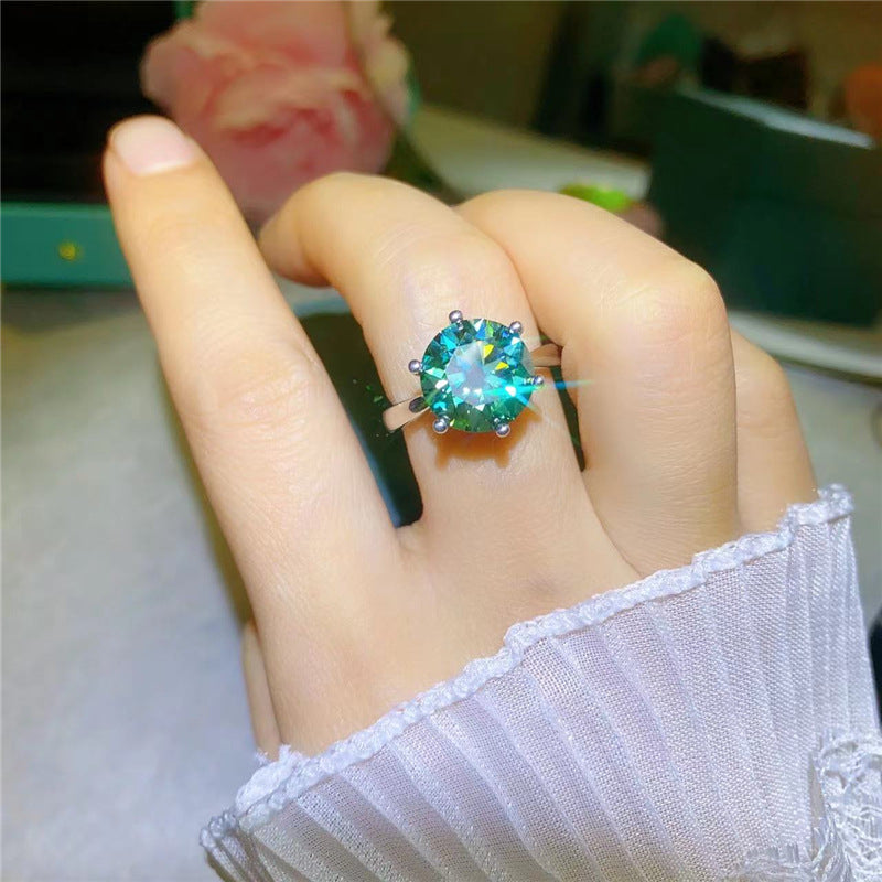 Green Moissanite Solitaire Ring, Six-Prong Round Stone, Sizes 9-19 product image
