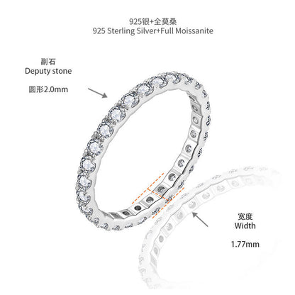 Round Moissanite Eternity Ring, S925 Silver Gold-Plated Stackable Wedding Ring for Women