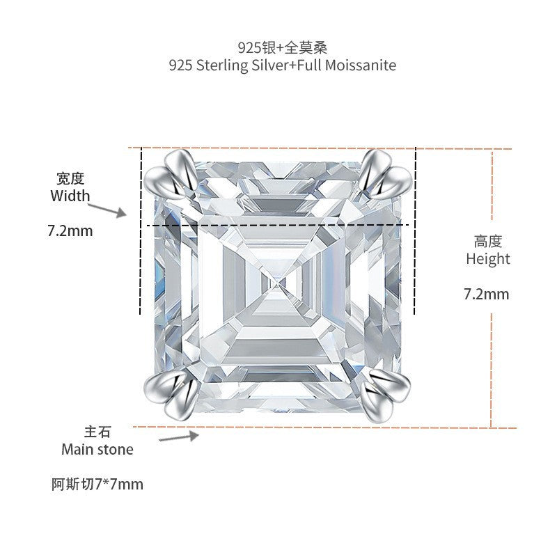 2 Carat Asscher Cut Moissanite Stud Earrings, 925 Silver, D Color, Unisex Square Sparkle product image
