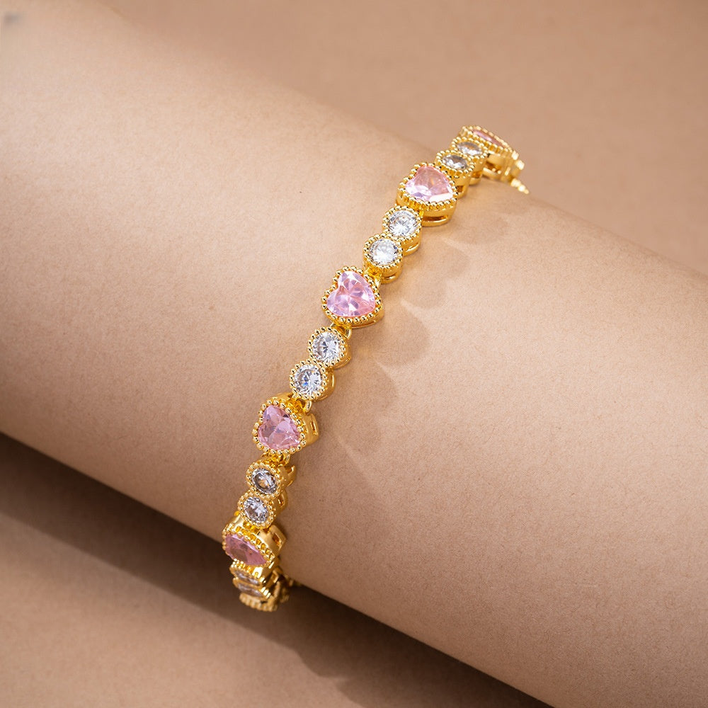 Romantic Heart Tennis Bracelet for Women, Dainty Trendy Everyday Jewelry