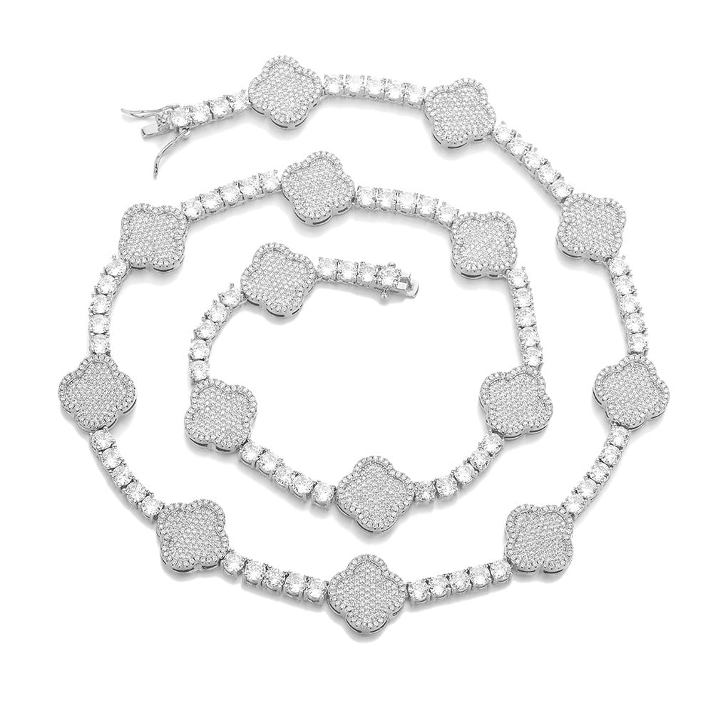 Clover Cubic Zirconia Tennis Chain Bracelet & Necklace Set, Hip Hop Pendant Jewelry product image