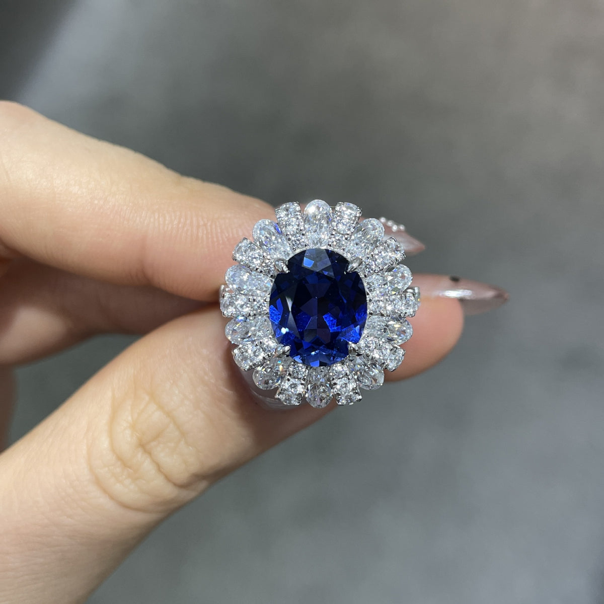 Oval Color Stone Halo Ring for Women, 5 Carat Cocktail Ring product image