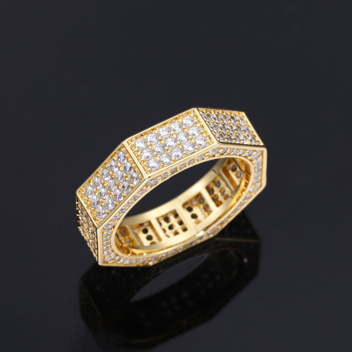 Iced Out Geometric Octagon Ring for Men and Women - Cubic Zirconia Hip Hop Statement Band product image