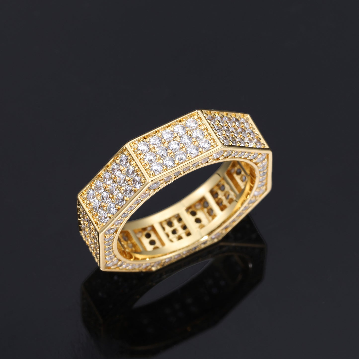 Iced Out Geometric Octagon Ring for Men and Women - Cubic Zirconia Hip Hop Statement Band product image