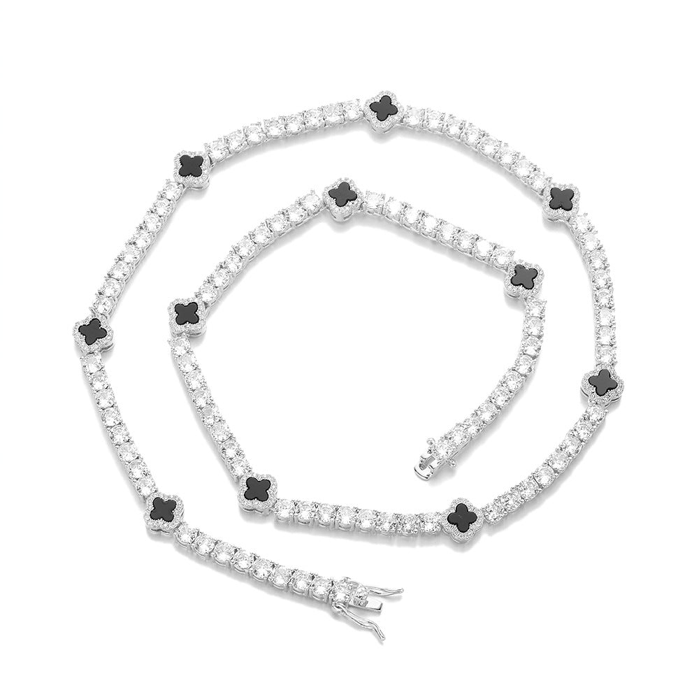 Clover Tennis Chain Bracelet & Necklace, Sparkling Cuban Link Jewelry