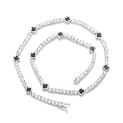 Clover Tennis Chain Bracelet & Necklace, Sparkling Cuban Link Jewelry