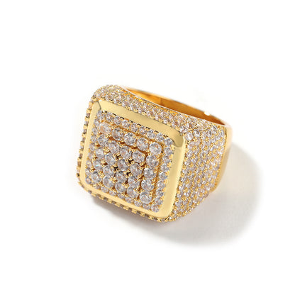 Gold tone square center cubic zirconia statement ring front view