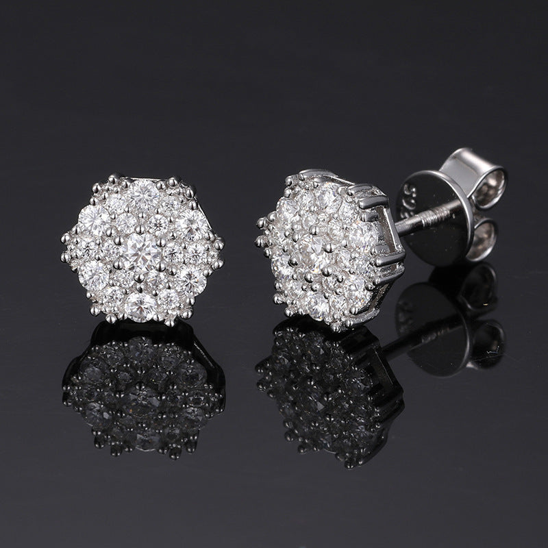 925 Silver Moissanite Round Stud Earrings for Women and Men, Minimalist Geometric Hip Hop Earrings product image