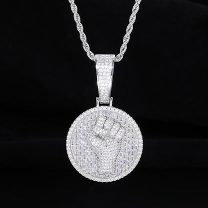 Men's Hip Hop Round Zircon Pendant Necklace with Rope Chain, Geometric Disc Charm