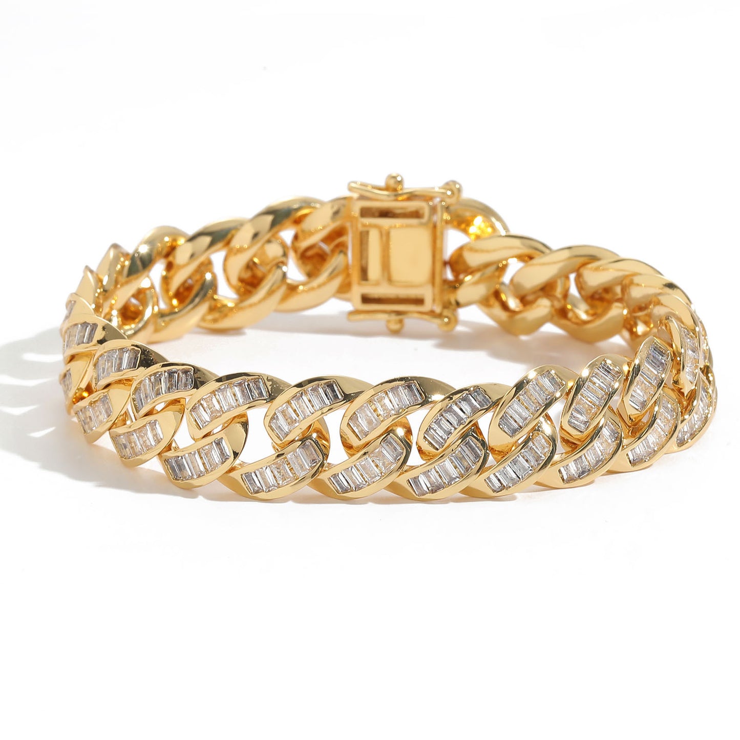 Hip Hop Light Luxury Square Cuban Link Cubic Zirconia Bracelet for Men