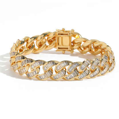 Hip Hop Light Luxury Square Cuban Link Cubic Zirconia Bracelet for Men