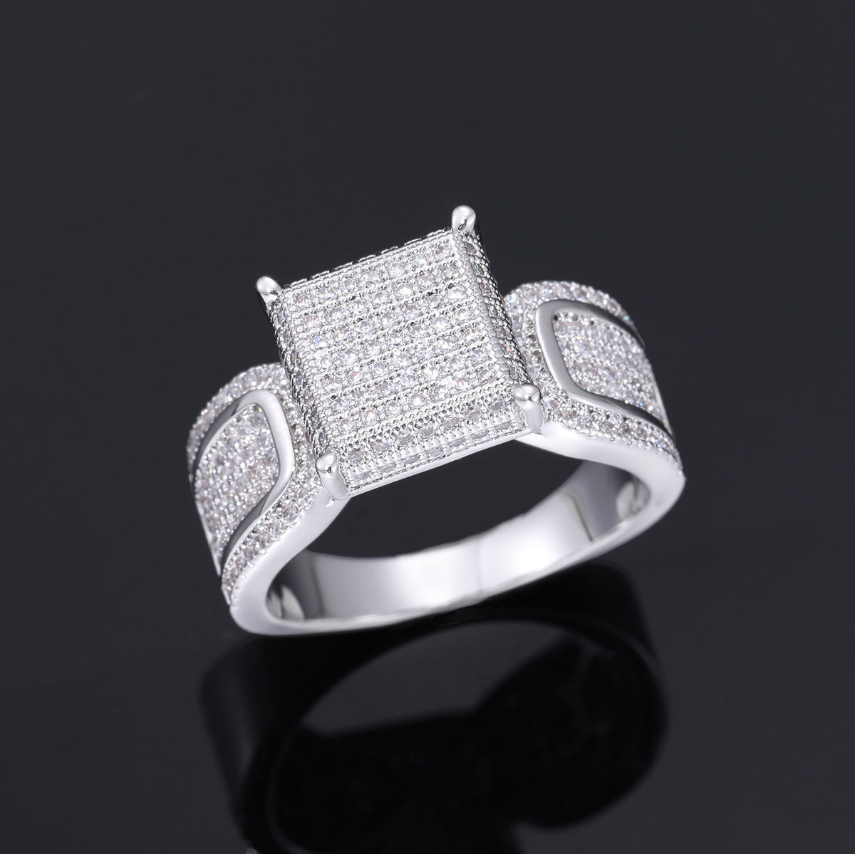 Iced Out Square Cubic Zirconia Ring for Men in Gold or Silver Tone product image