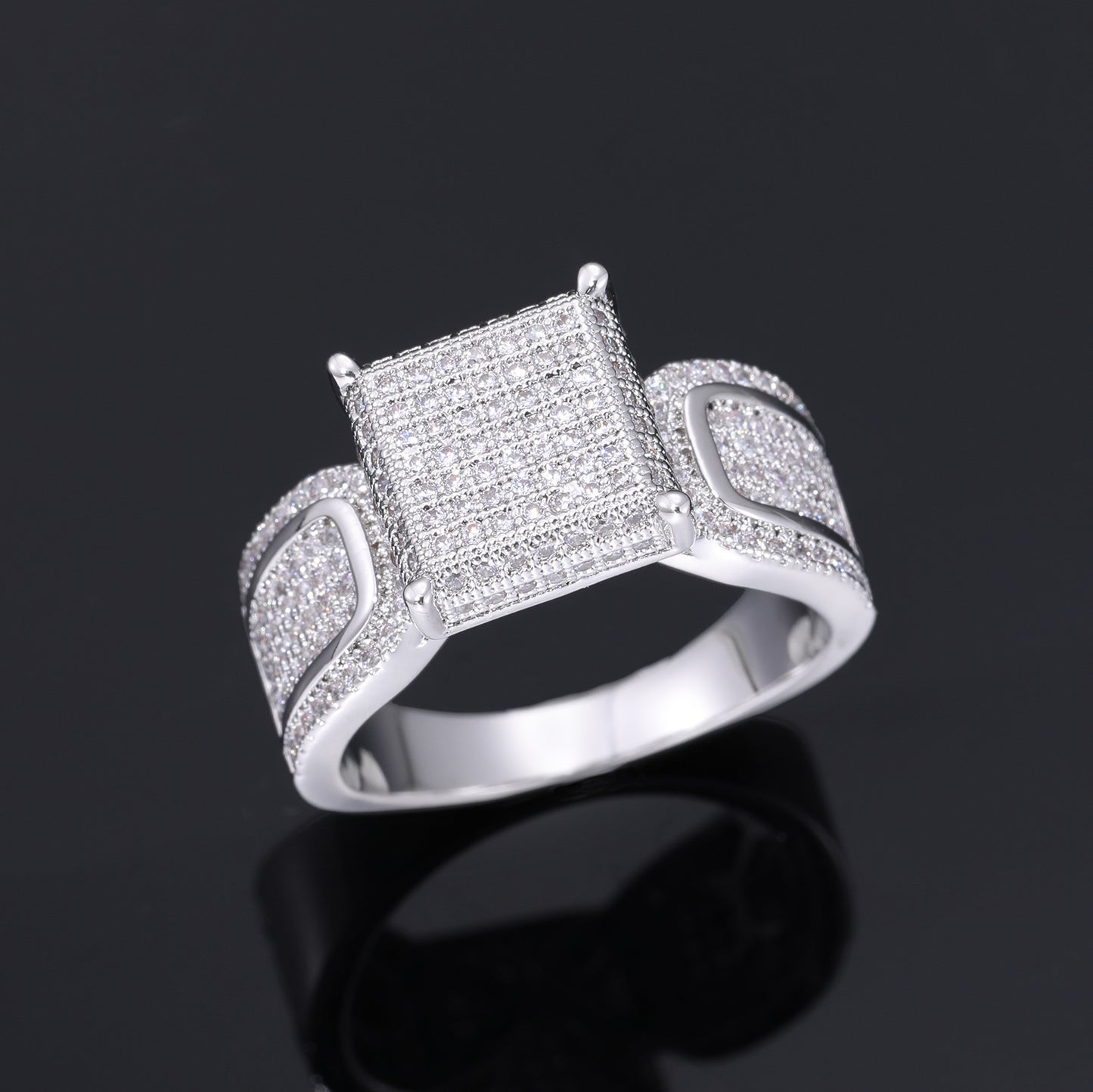 Iced Out Square Cubic Zirconia Ring for Men in Gold or Silver Tone product image