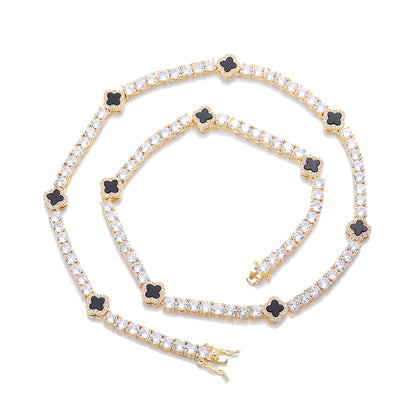 Clover Tennis Chain Bracelet & Necklace, Sparkling Cuban Link Jewelry